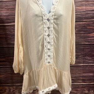 Eberjay Sz S  Cream with white lace swimsuit  cover up